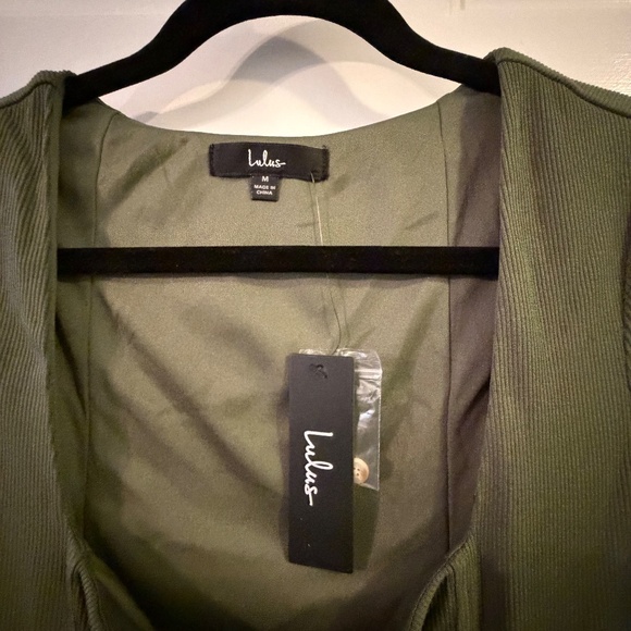 Lulus Simply Favored Olive Green Ribbed Long Sleeve Mini Dress - Size M - Picture 4 of 4